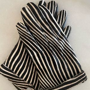 Club Monaco Zebra Print Winter Leather Gloves